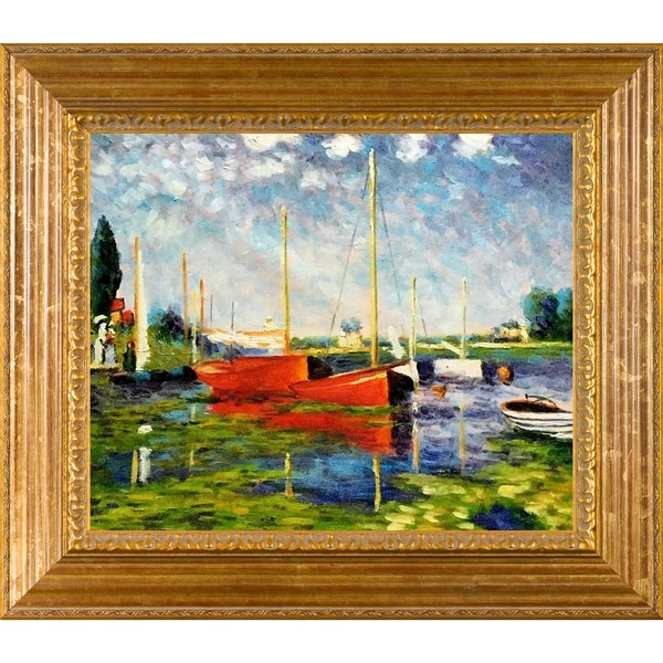 Claude Monet 'Red Boats at Argenteuil' Hand Painted Framed 31-inch ...
