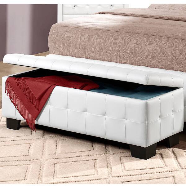 Jasmina White Faux Leather Tufted Modern Storage Bench 7894797