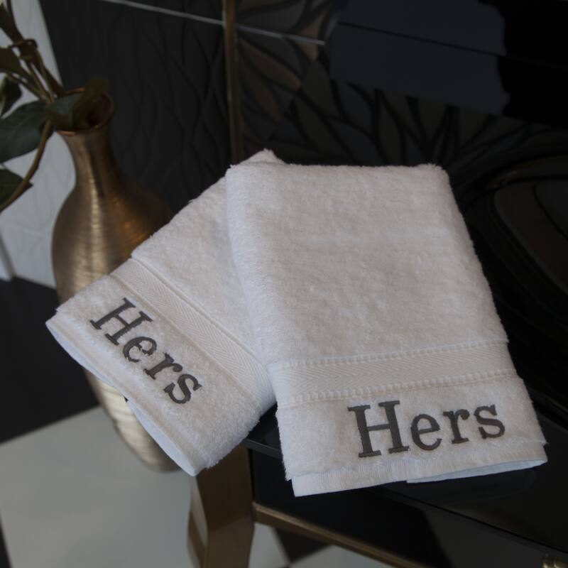 Authentic Hotel and Spa Embroidered 'Hers' Turkish Cotton Hand Towels (Set of 2)