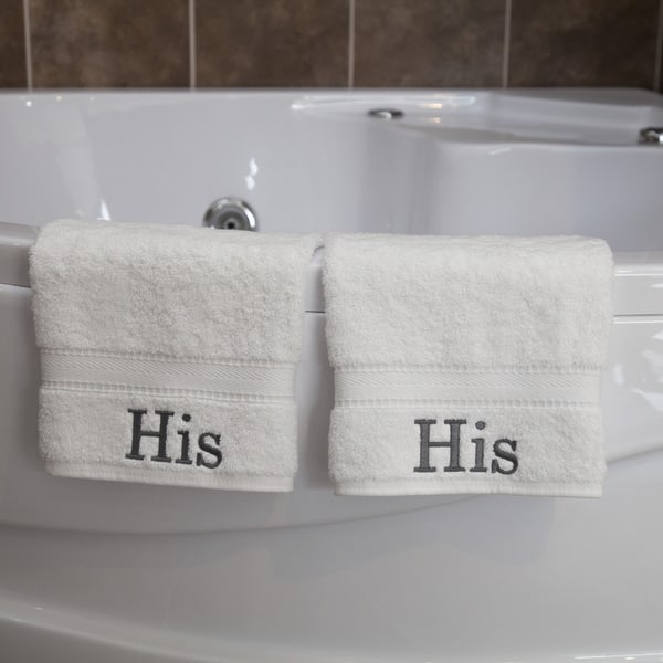 Authentic Hotel and Spa 2-piece White Turkish Cotton Hand Towels with Black  Monogrammed Initial White/E