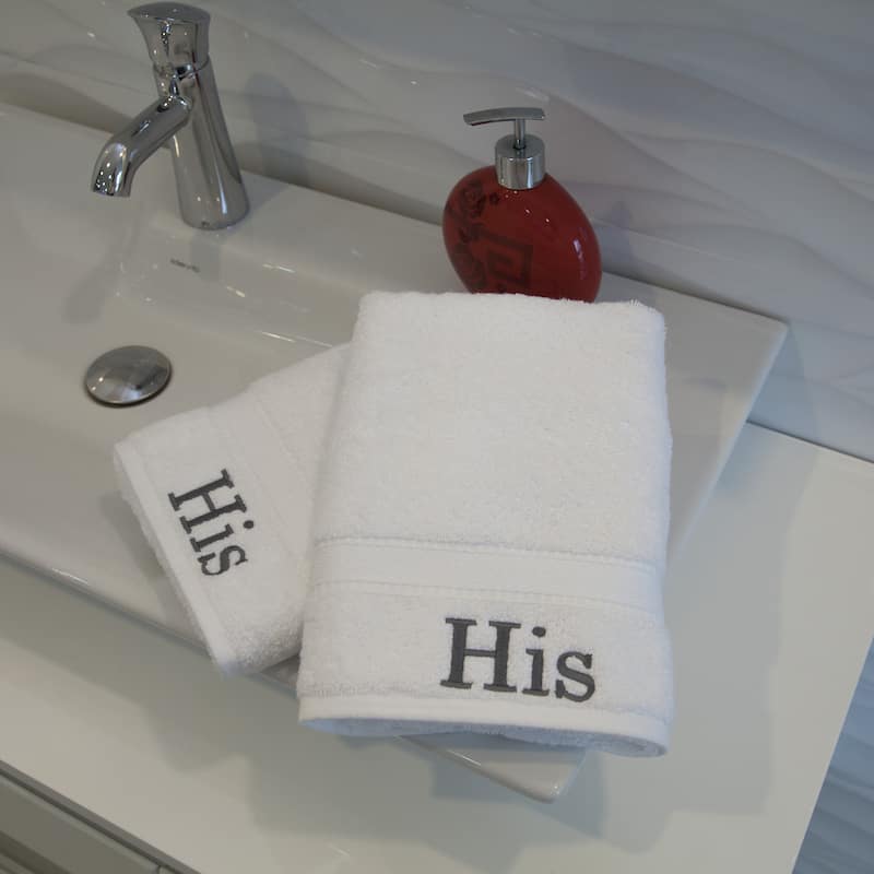 Authentic Hotel and Spa Embroidered 'His' Turkish Cotton Hand Towels (Set of 2)