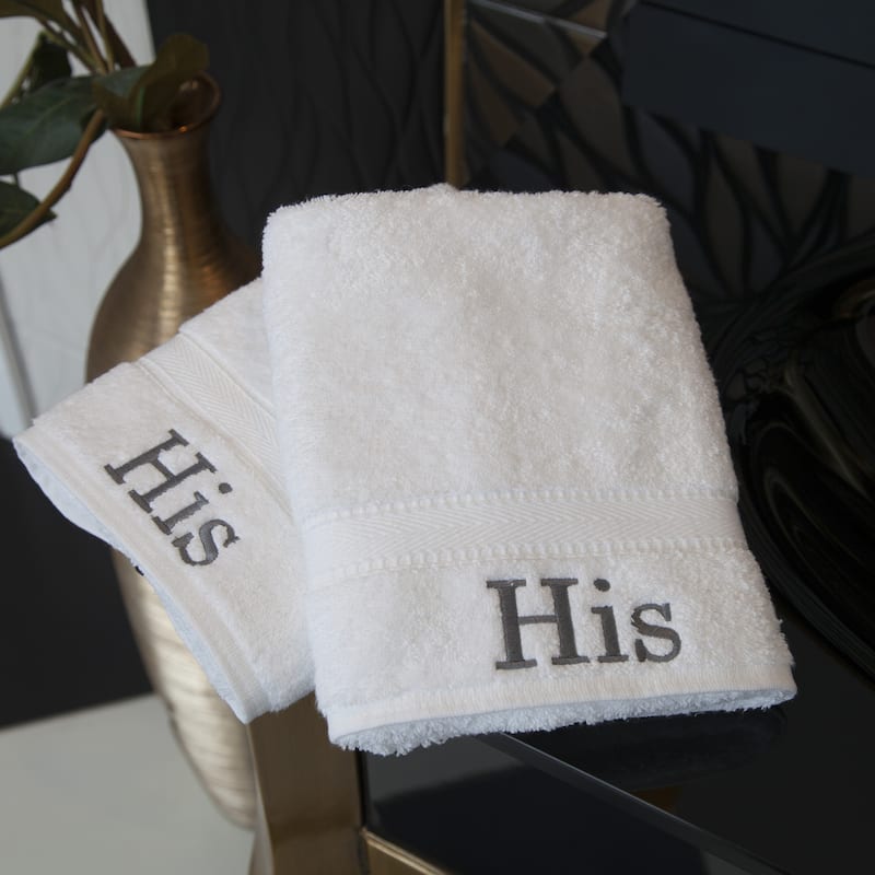 Authentic Hotel and Spa Embroidered 'His' Turkish Cotton Hand Towels (Set of 2)