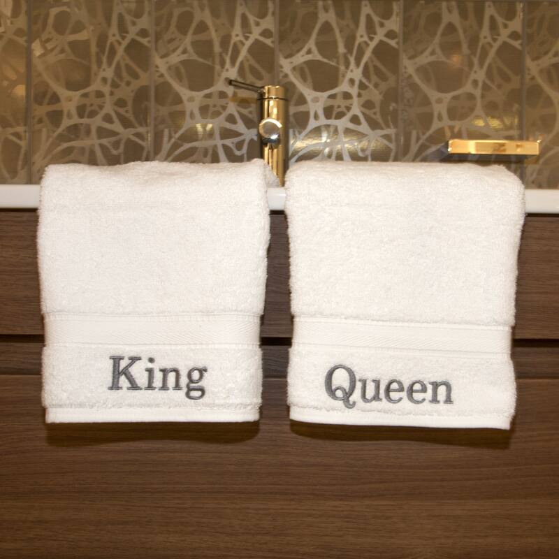 Authentic Hotel and Spa Embroidered 'King' and 'Queen' Turkish Cotton Hand Towel (Set of 2)