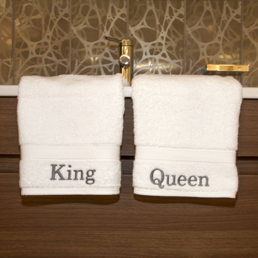Authentic Hotel and Spa Embroidered 'King' and 'Queen' Turkish Cotton Hand Towel (Set of 2)