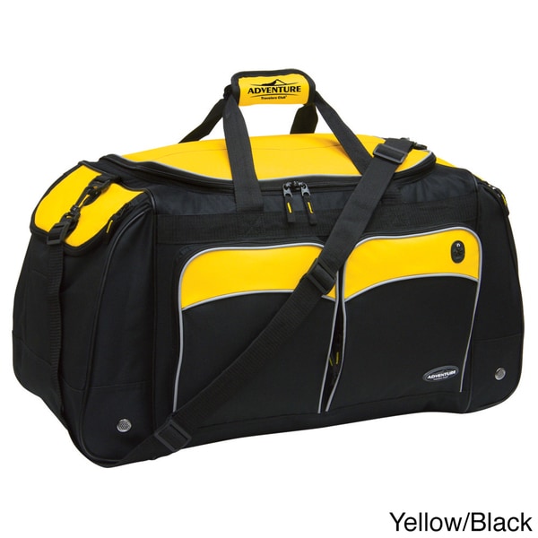 black and yellow duffle bag