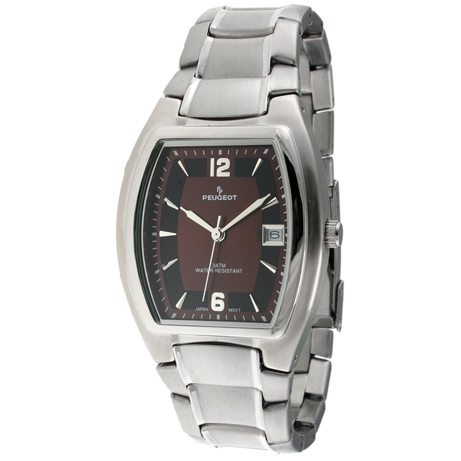 Peugeot Mens Silvertone Burgundy Dial Watch MSRP $85.00 Today $43