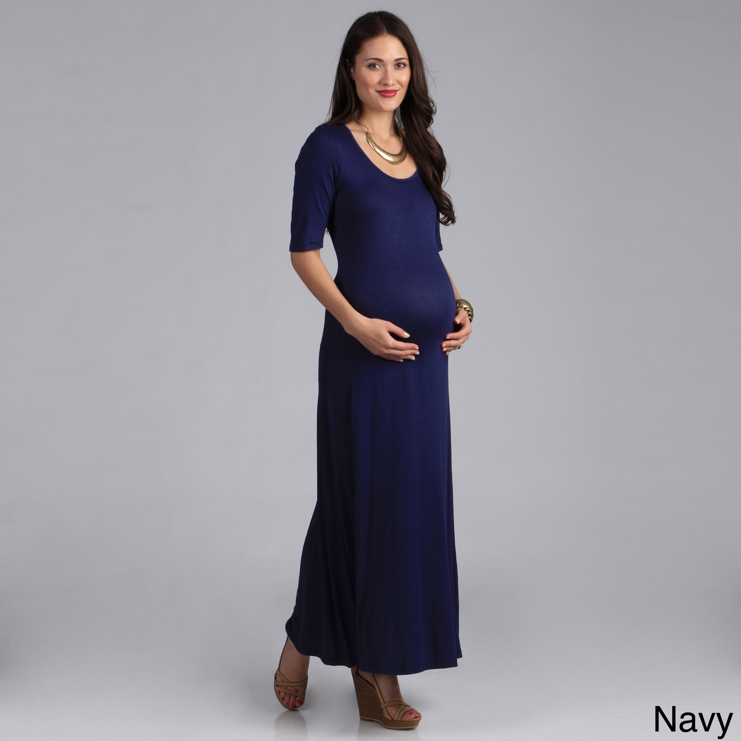 24/7 Comfort Apparel Women's Maternity Elbow Maxi Dress - Overstock ...