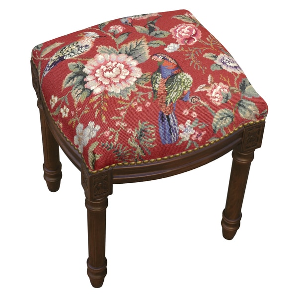 Canton Garden Red Needlepoint Stool Ottomans