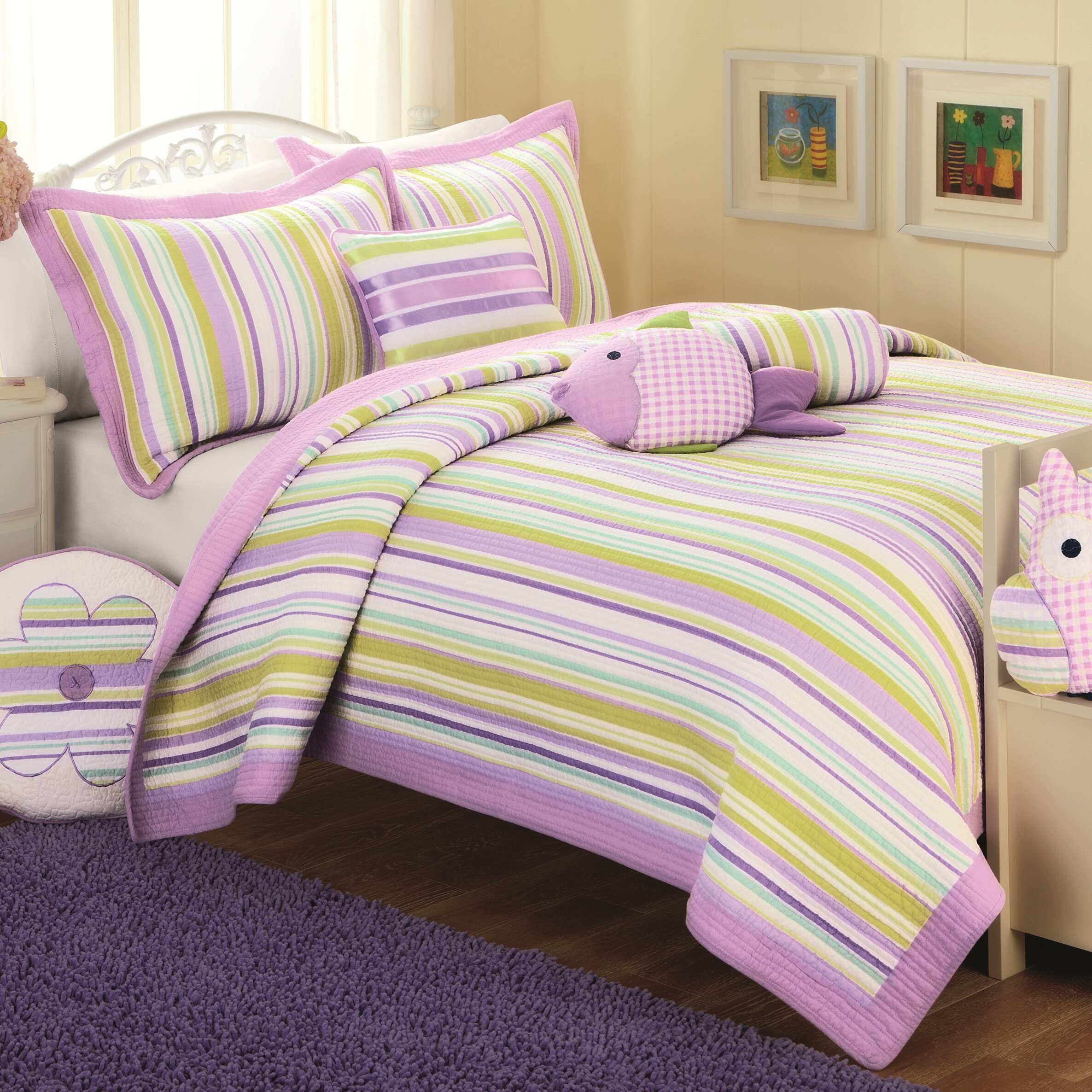 Seasons Textile Purple Stripe 3 piece Quilt Set Green Size Full