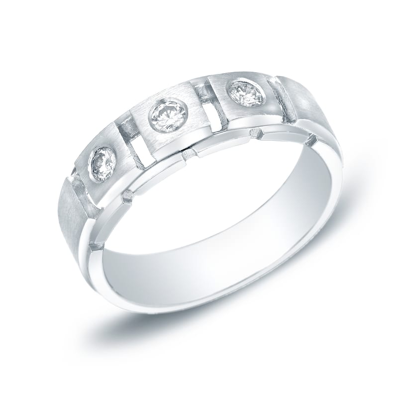 Auriya Men's 14k Gold 1/3ct TDW 3-Stone Diamond Wedding Band - White - 8