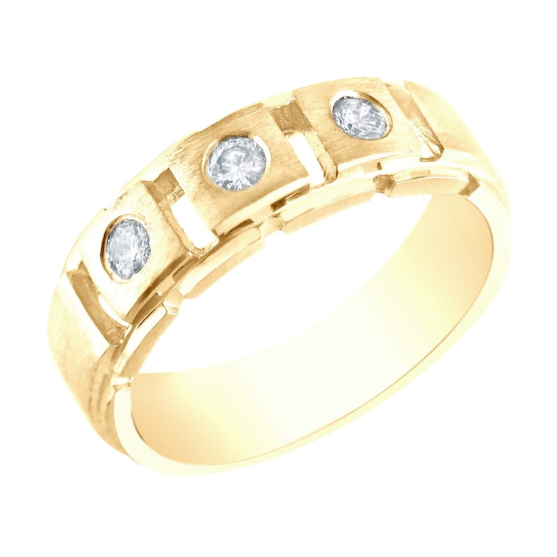 Auriya Men's 14k Gold 1/3ct TDW 3-Stone Diamond Wedding Band - Yellow - 8