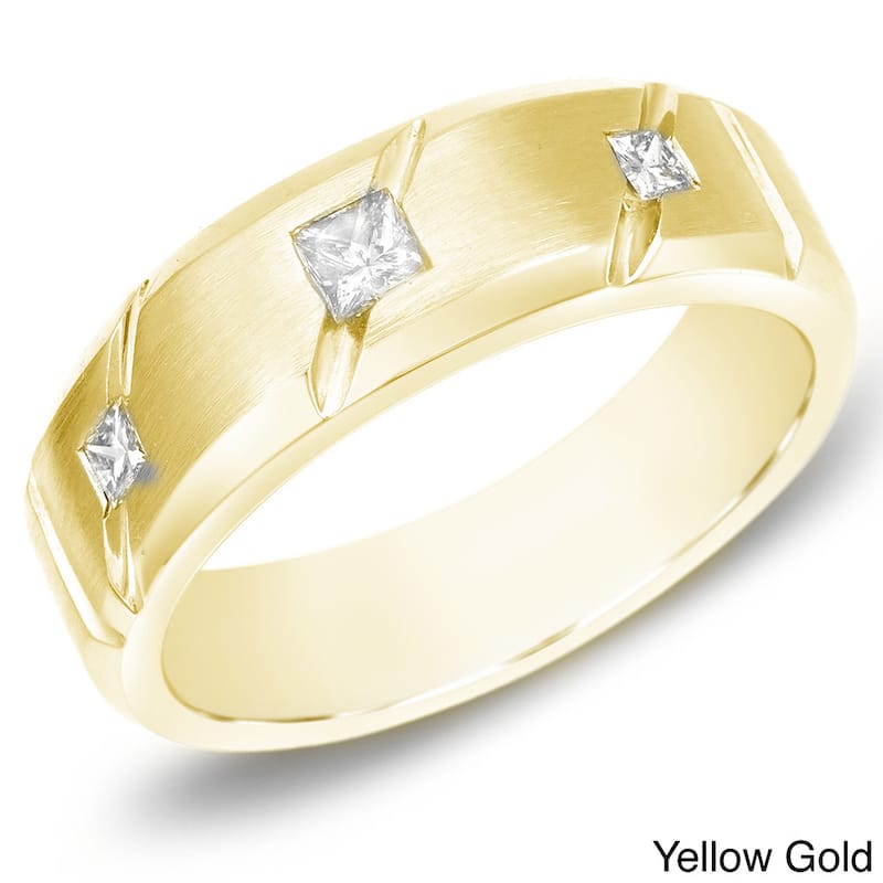 Auriya Men's 14k Gold 3/8ct TDW Satin 3-Stone Diamond Wedding Band - Yellow - 8
