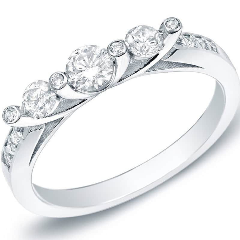 Auriya Unique 1/2ctw 3 Stone Diamond Ring 14k Gold - 4 - White