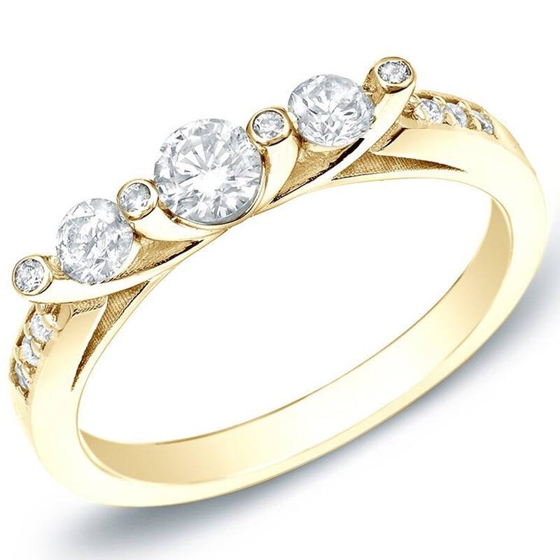 Auriya Unique 1/2ctw 3 Stone Diamond Ring 14k Gold - 4 - Yellow