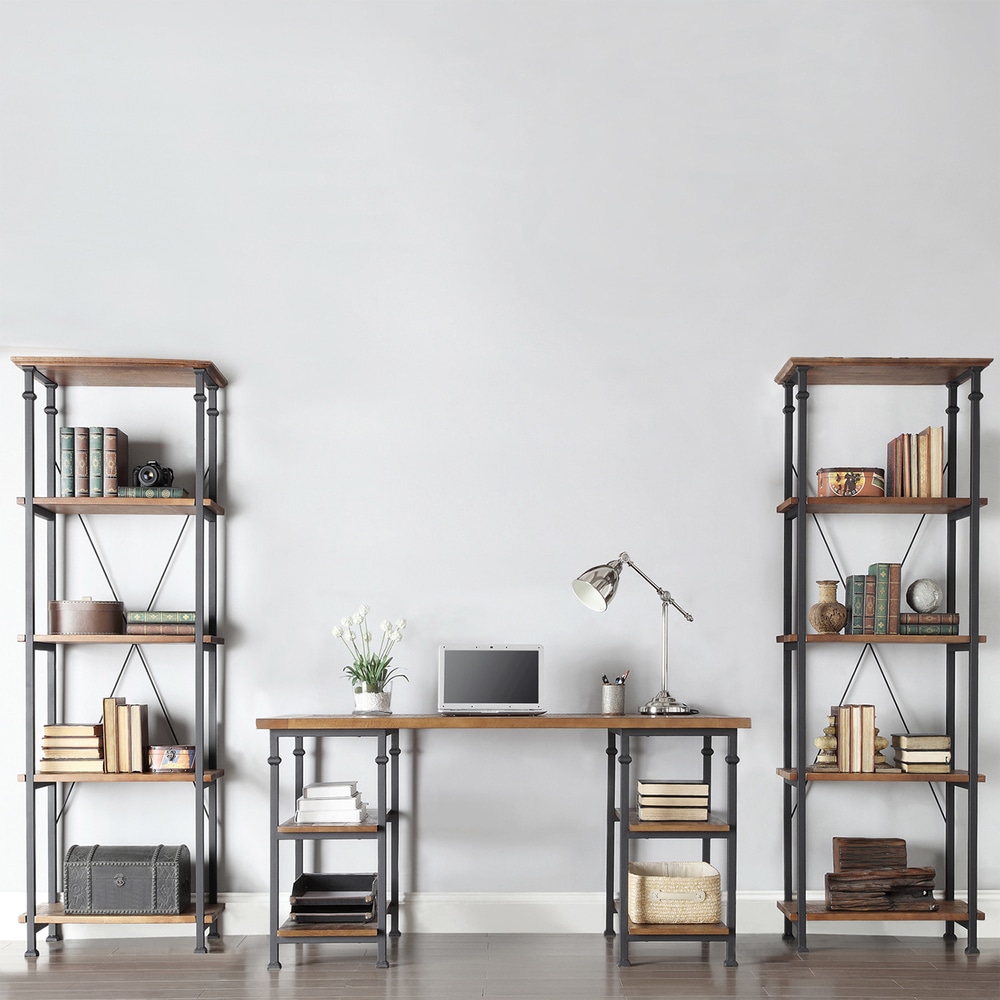 iNSPIRE Q Myra Industrial Rustic 3-piece Desk Bookcase Set by  Classic (Brown)