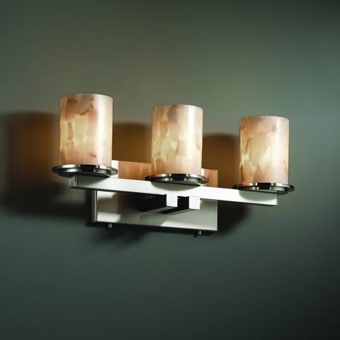 Justice Design Alabaster Rocks Dakota 3-light Brushed Nickel Bath Bar, Cylinder - Flat Rim Shade
