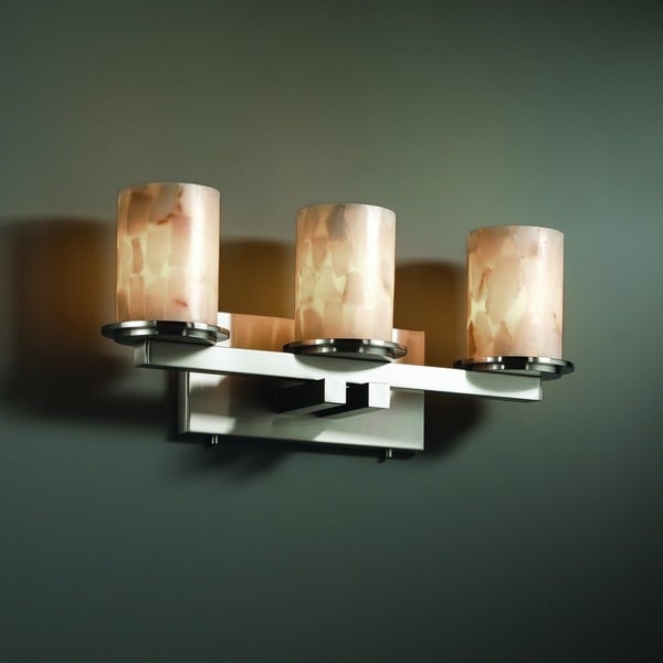 Justice Design Group Alabaster Rocks Dakota 3 Light Brushed Justice Design Group Alabaster Rocks Dakota 3 Light Brushed Nickel Bath Bar Cylinder