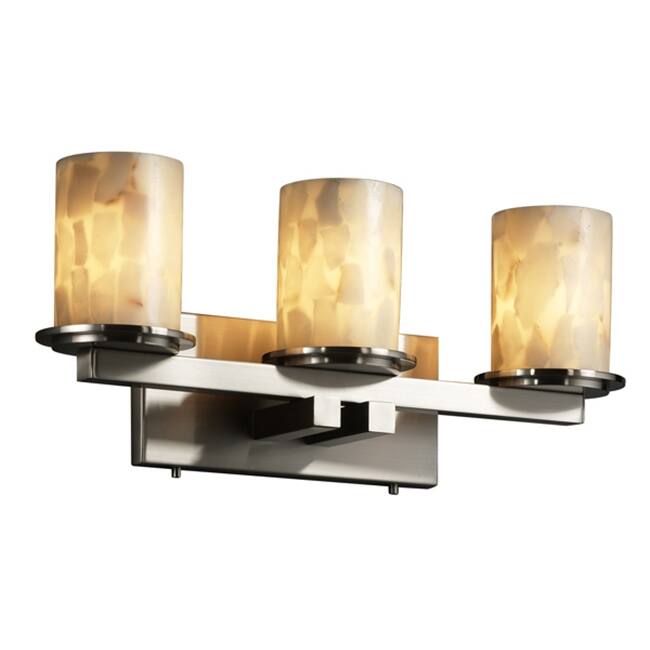 Justice Design Alabaster Rocks Dakota 3-light Brushed Nickel Bath Bar, Cylinder - Flat Rim Shade