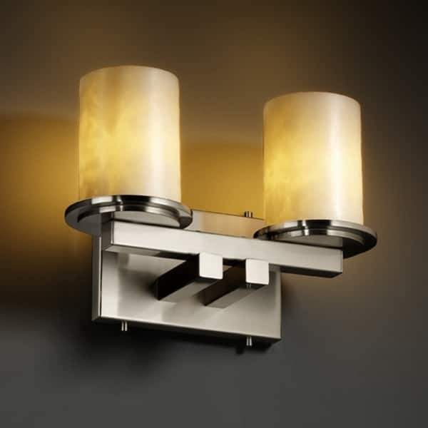 Justice Design Clouds Dakota 2-light Brushed Nickel Bath Bar, Clouds Cylinder - Flat Rim Shade - Silver