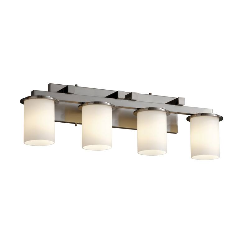 Justice Design Fusion Dakota 4-light Brushed Nickel Bath Bar, Opal Cylinder - Flat Rim Shade