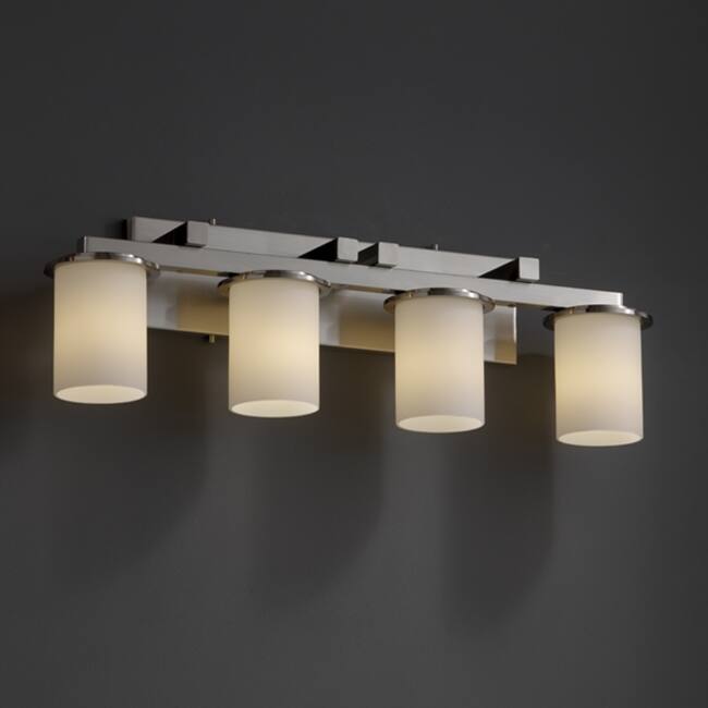 Justice Design Fusion Dakota 4-light Brushed Nickel Bath Bar, Opal Cylinder - Flat Rim Shade