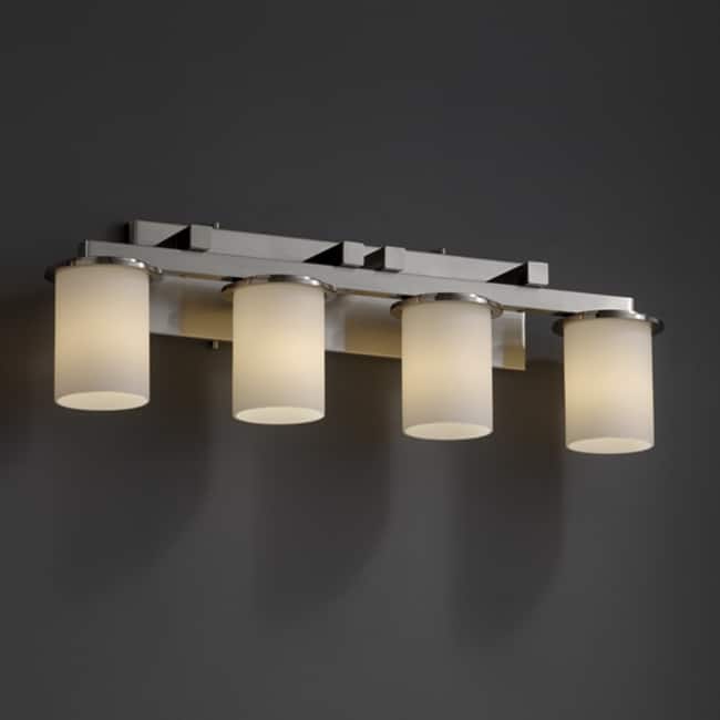 Justice Design Fusion Dakota 4-light Brushed Nickel Bath Bar, Opal Cylinder - Flat Rim Shade