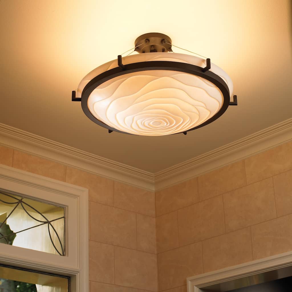 Justice Design Porcelina Ring 6-light Dark Bronze Round Bowl Semi-flush, Waves Shade