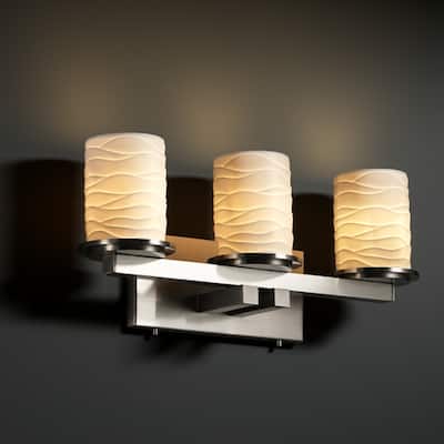 Justice Design Limoges Dakota 3-light Brushed Nickel Bath Bar, Brushed Nickel Cylinder - Flat Rim Shade