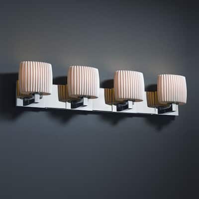 Justice Design Limoges Modular 4-light Polished Chrome Bath Bar, Pleats Oval Shade