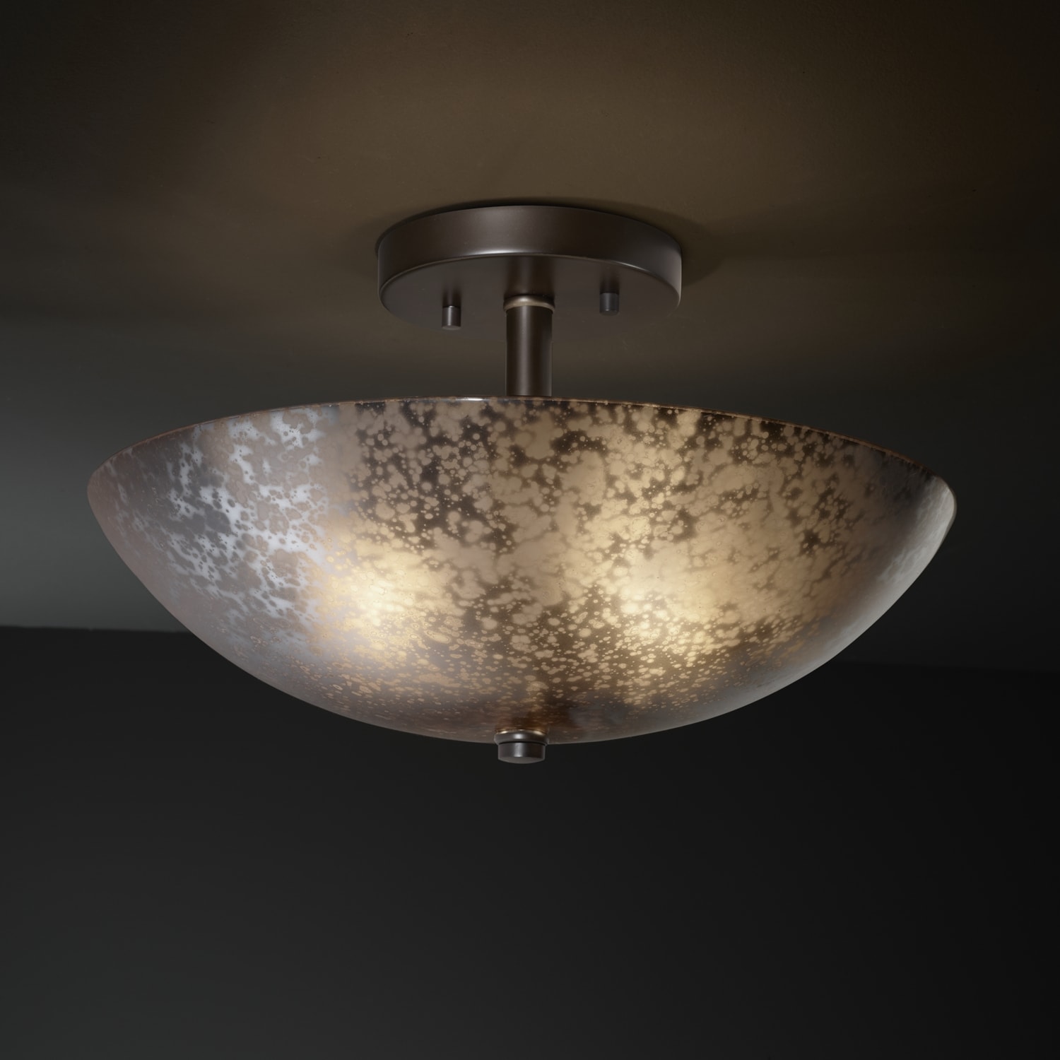 2 light Round Mercury Glass Dark Bronze Semi flush Fixture