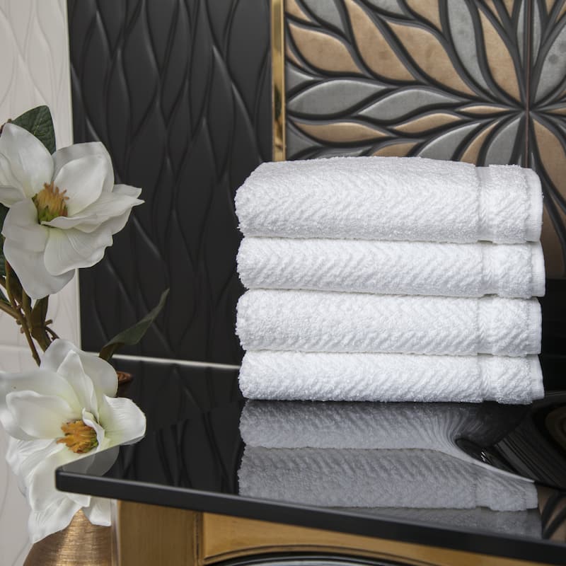 Authentic Plush Herringbone Weave Hotel and Spa Turkish Cotton White Hand Towels (Set of 4)
