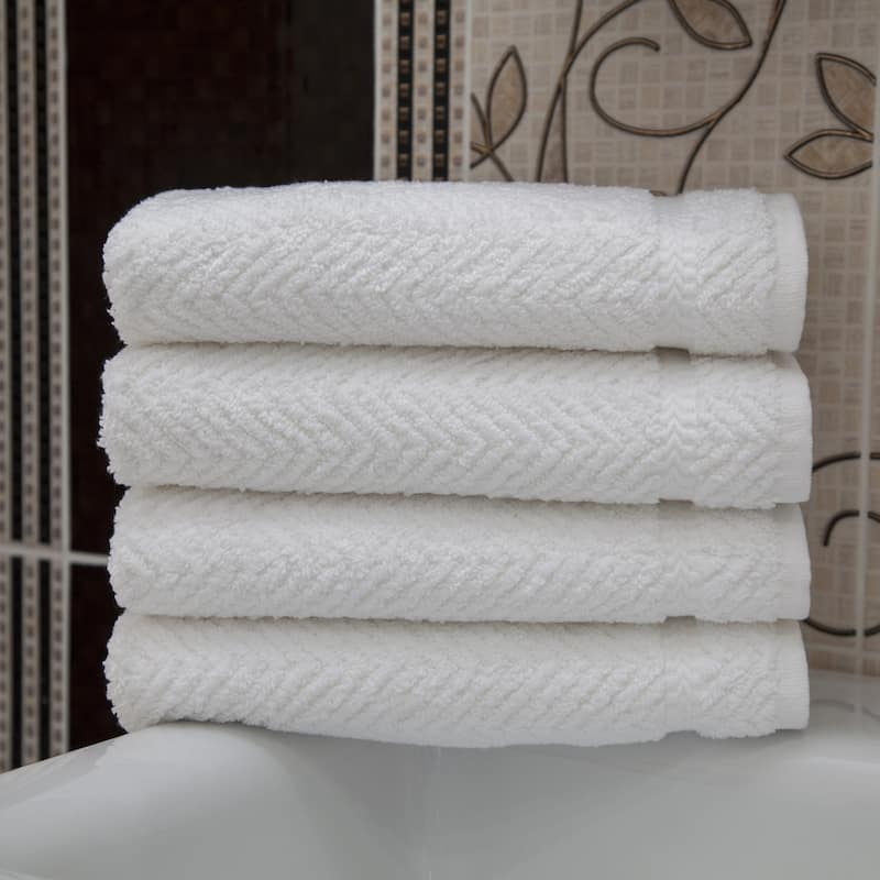 Authentic Plush Herringbone Weave Hotel and Spa Turkish Cotton White Hand Towels (Set of 4)