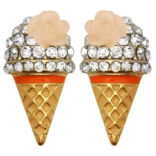 Kate Marie Goldtone Rhinestone Ice Cream Cone Earrings