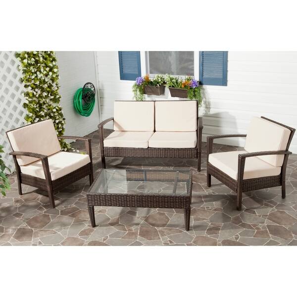 Shop Safavieh Outdoor Living Pe Wicker Beige Cushion Glass Top 4