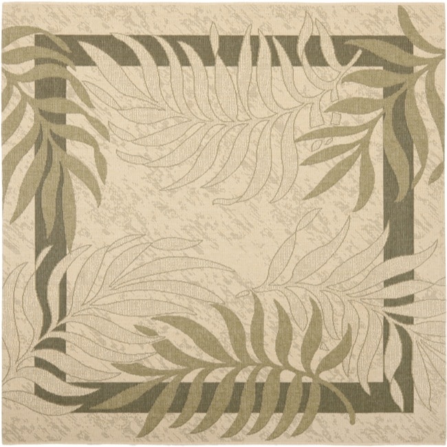 Poolside Cream/ Green Indoor Outdoor Rug (67 Square)