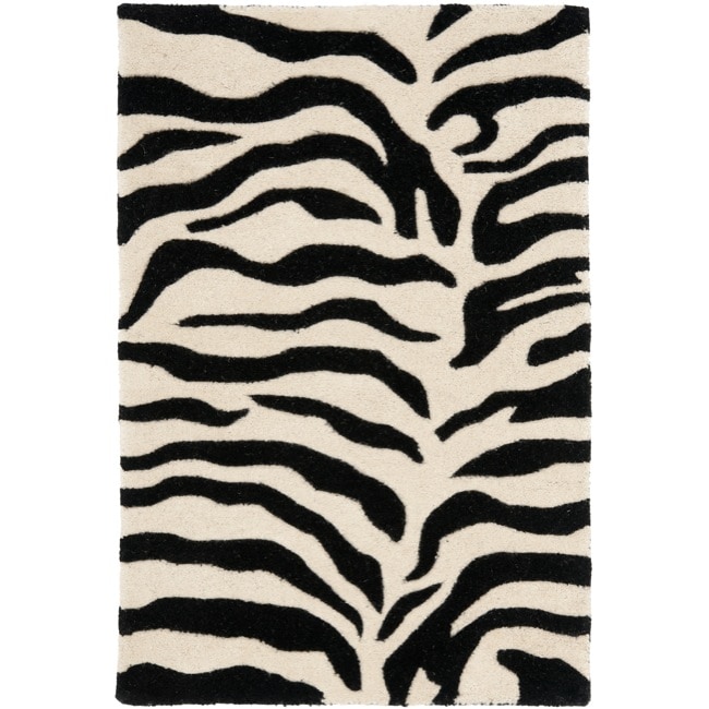 Handmade Soho Zebra Beige/ Black New Zealand Wool Rug (2 X 3)