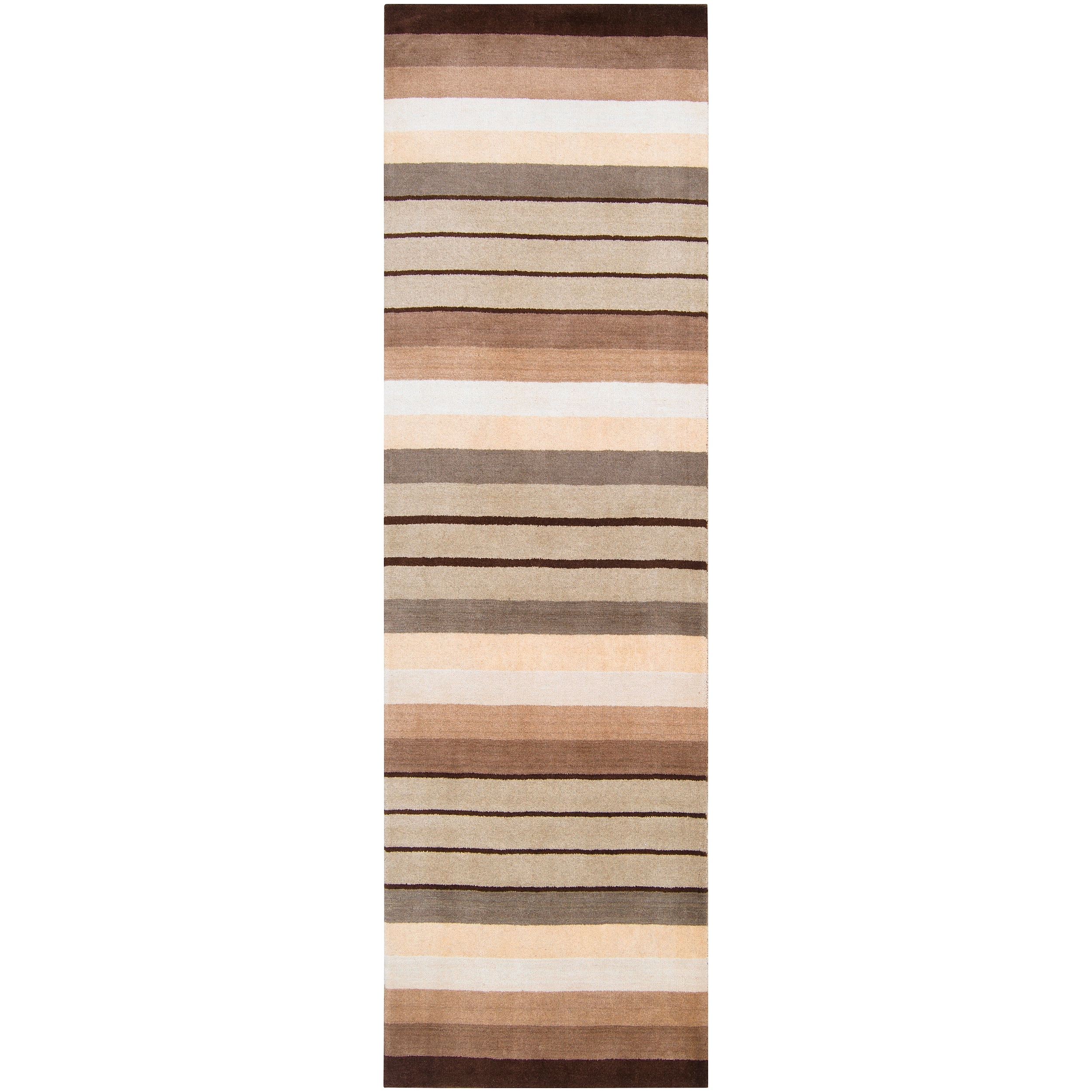 Hand loomed Casual Brown/White Striped Bowler Wool Rug (26 x 8