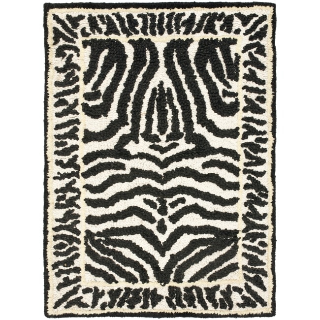 Handmade Rodeo Drive Zebra Black/ Off white Wool Rug (2 X 3)