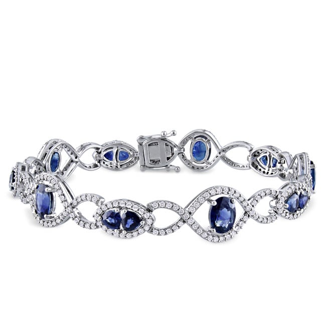 Miadora 14k White Gold Sapphire and 2ct TDW Diamond Bracelet (H I, SI1