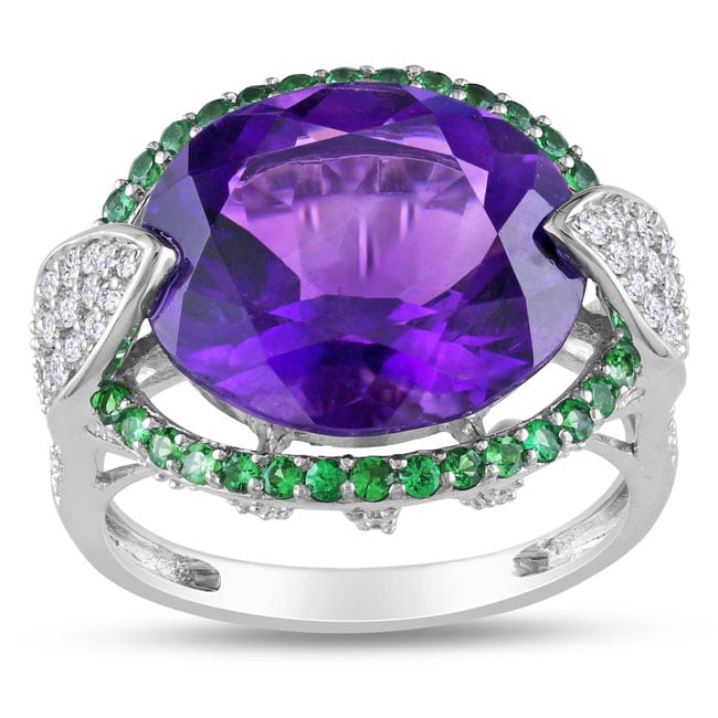 Miadora 14k Gold Amethyst, Tsavorite and 1/2ct TDW Diamond Ring (H I