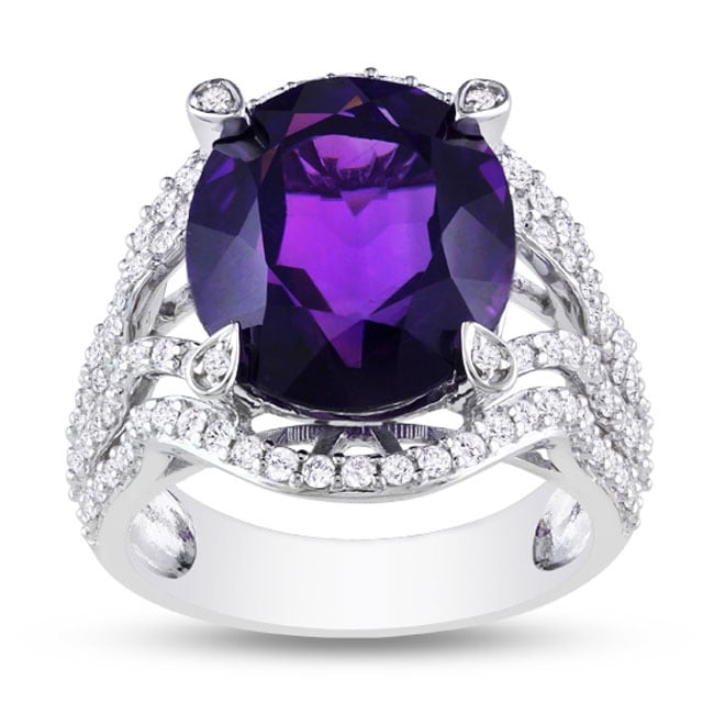 Miadora 14k White Gold Amethyst and 3/4ct TDW Diamond Ring (H I, SI1