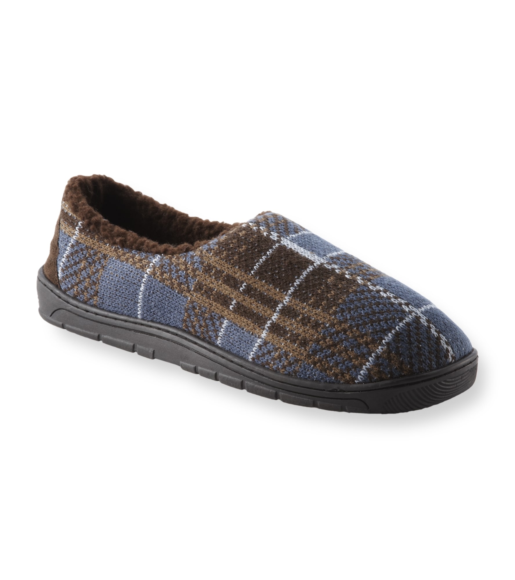 Muk Luks Mens Tom Brown Plaid Knit Foot Slippers