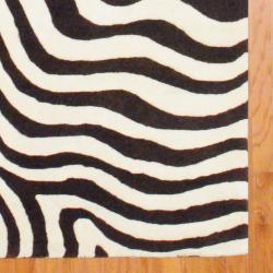 Indo Hand tufted Zebra print Brown/ Ivory Wool Rug (5 x 8