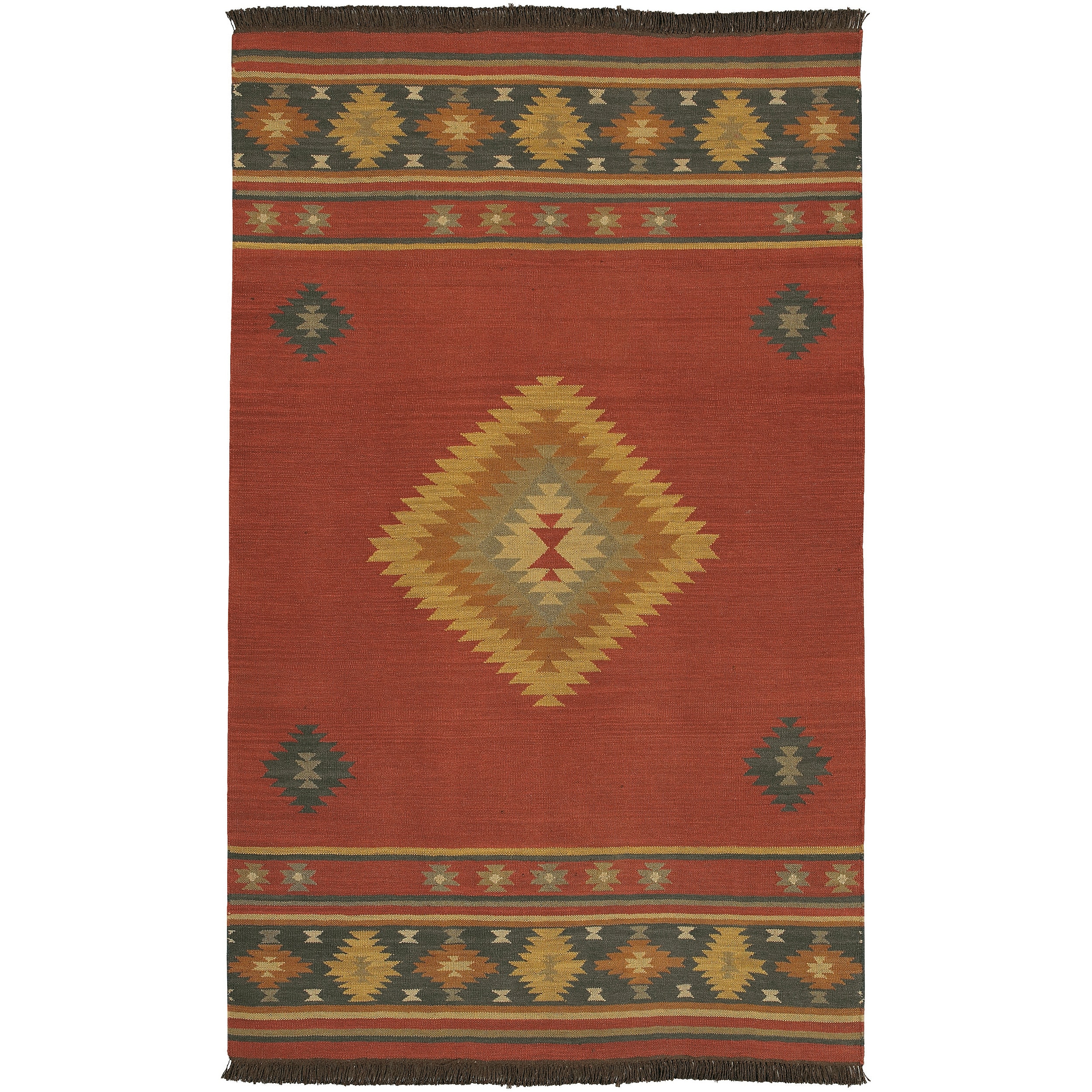 Hand woven Burgundy Southwestern Aztec Acero Wool Rug (36 X 56)