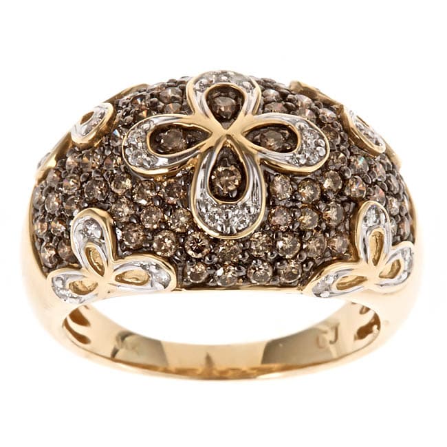 Yach 14k Gold 1 1/10ct TDW Brown and White Diamond Fashion Cocktail