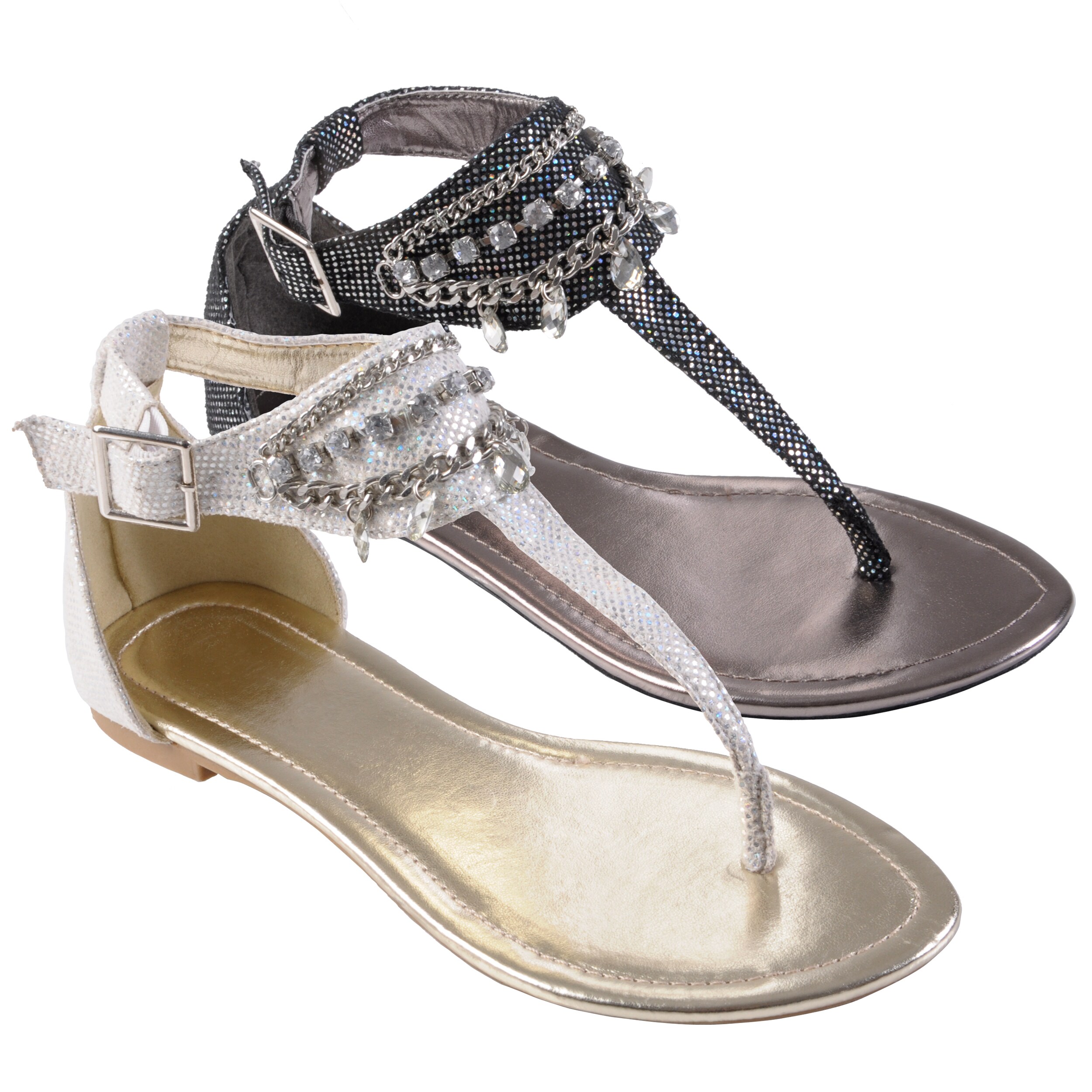 Journee Collection Womens Restrit Jewel Detail Gladiator Sandals