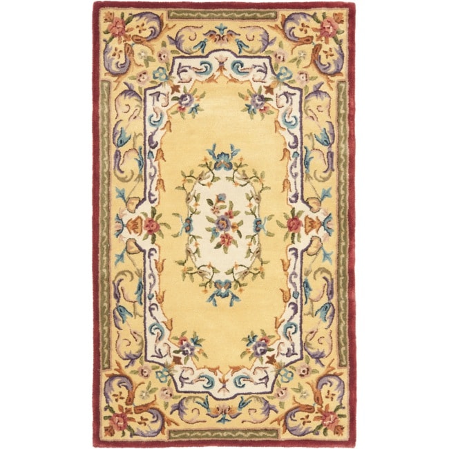 Handmade French Aubusson Loubron Gold Premium Wool Rug (3 X 5)