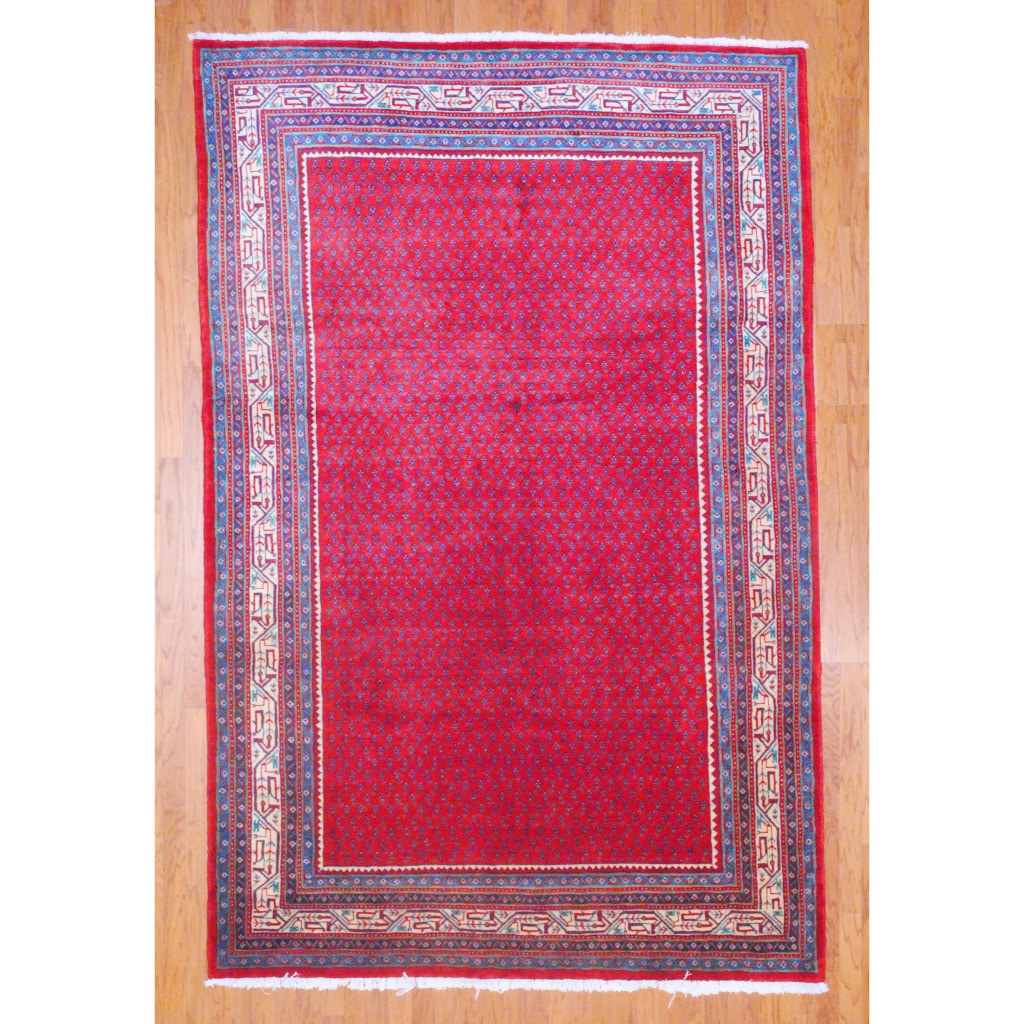 Persian Hand-knotted Mir Red/ Ivory Wool Rug (6'9 x 10'6)