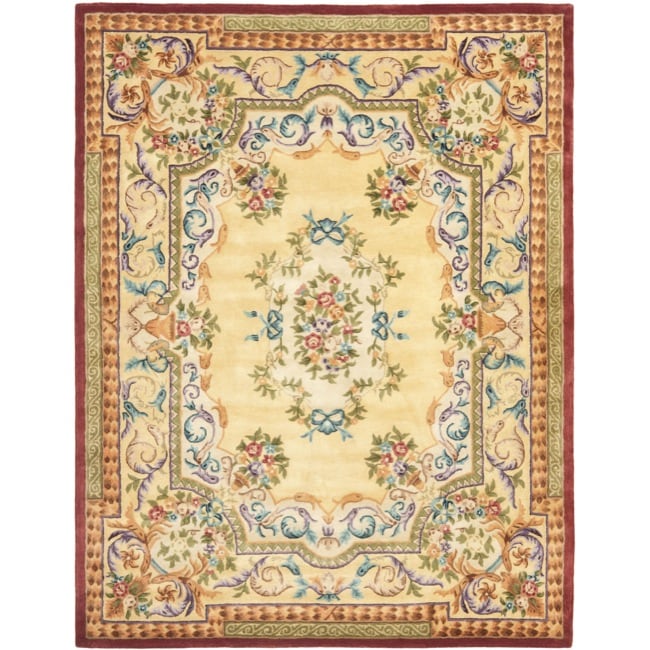 Safavieh Handmade Aubusson Loubron Gold Wool Rug - 9' x 12'