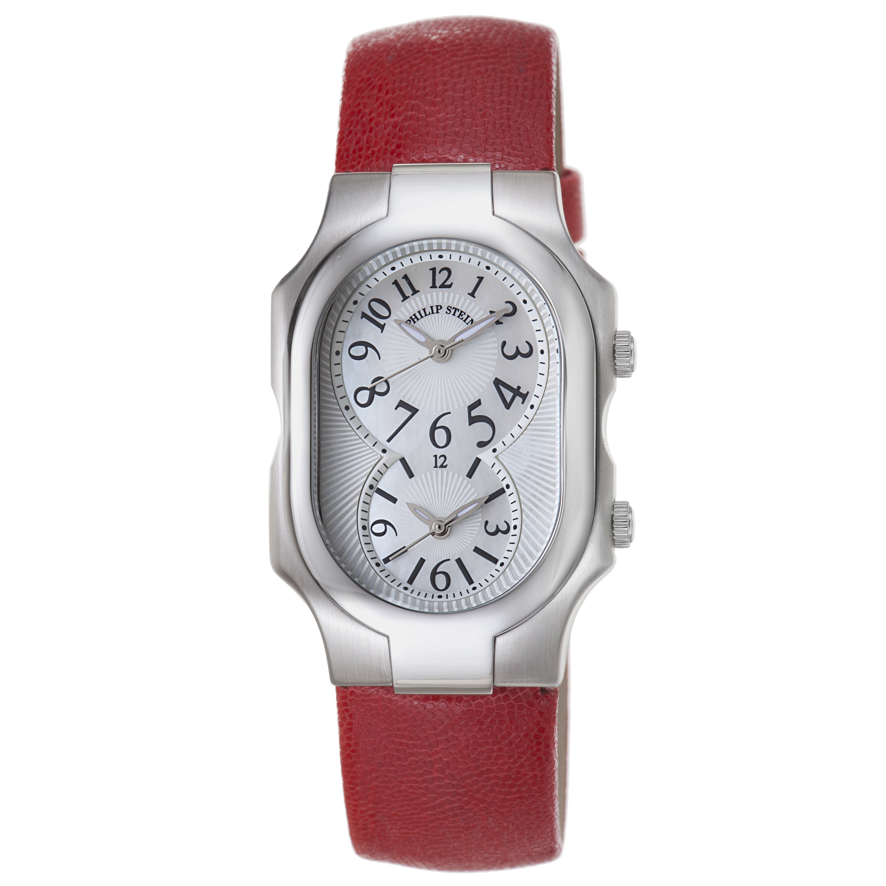 Philip Stein Women's 'Signature' Red Leather Strap Dual Time Watch ...